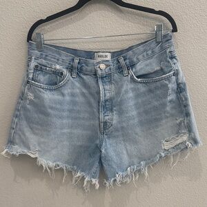 Agolde Light Wash Frayed Hem Denim Shorts